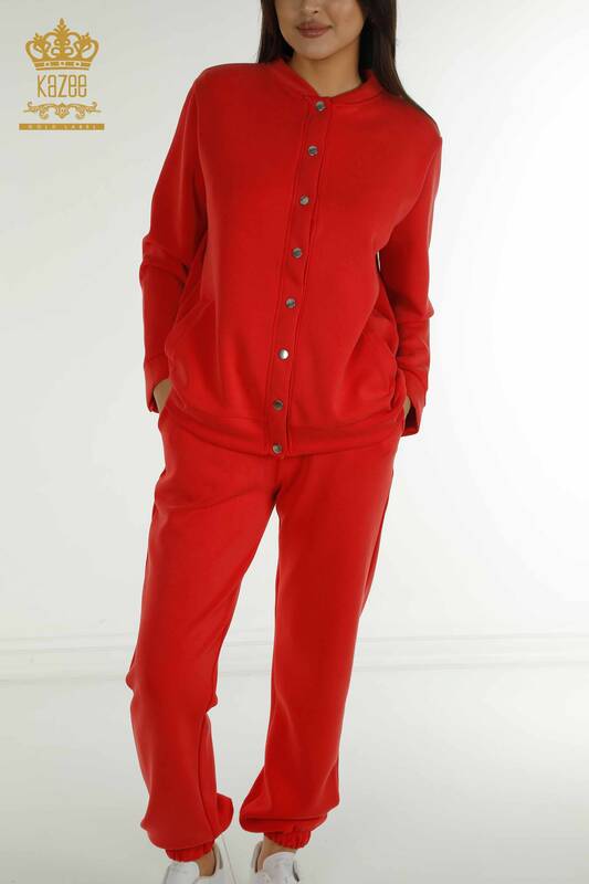 Красный женский спортивный костюм с пуговицами оптом - 17624 | КАZEE