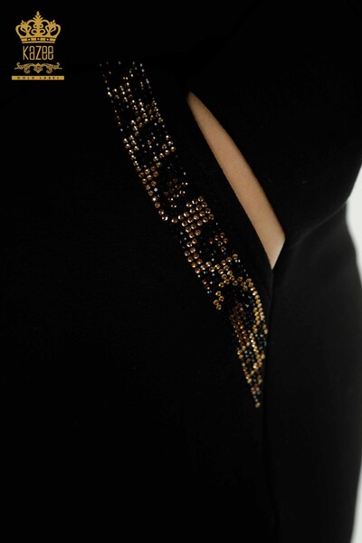 Черный женский спортивный костюм оптом с леопардовым узором - 17580 | КАZEE - Thumbnail