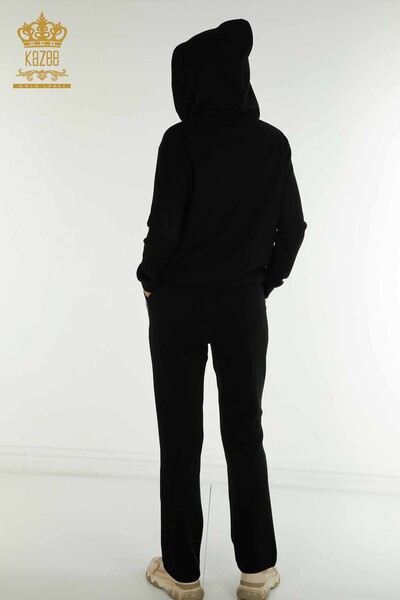 Черный женский спортивный костюм оптом с леопардовым узором - 17580 | КАZEE - Thumbnail