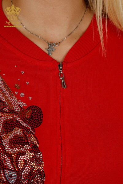 Красный женский спортивный костюм оптом с леопардовым узором - 16660 | КAZEE - Thumbnail