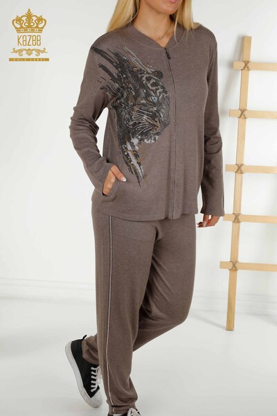 Оптовая продажа женского спортивного костюма из норки с леопардовым узором - 16660 | КАZEE - Thumbnail (2)