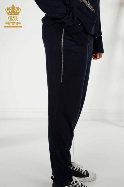 Оптовая продажа женского спортивного костюма темно-синего цвета с леопардовым узором - 16660 | KAZEE - Thumbnail
