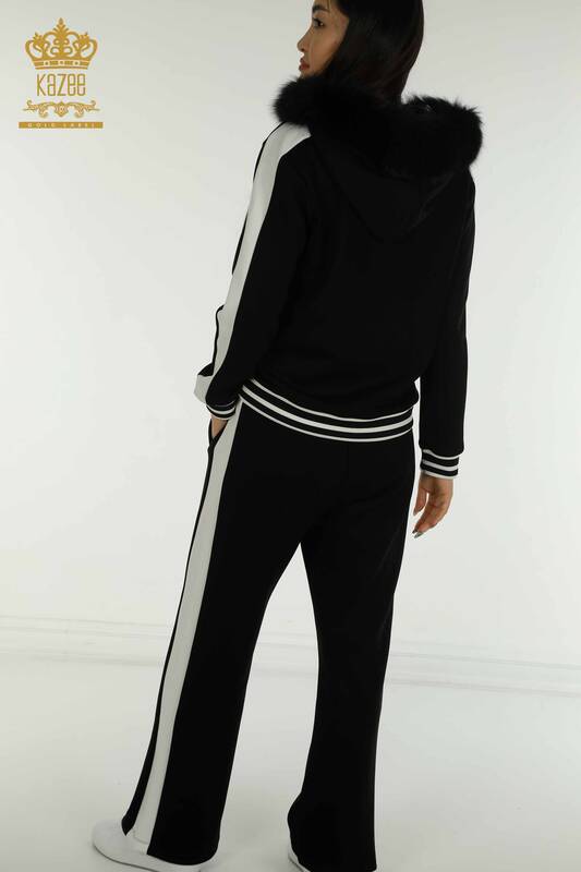 Черный женский спортивный костюм с меховой отделкой оптом - 17558 | КАZEE