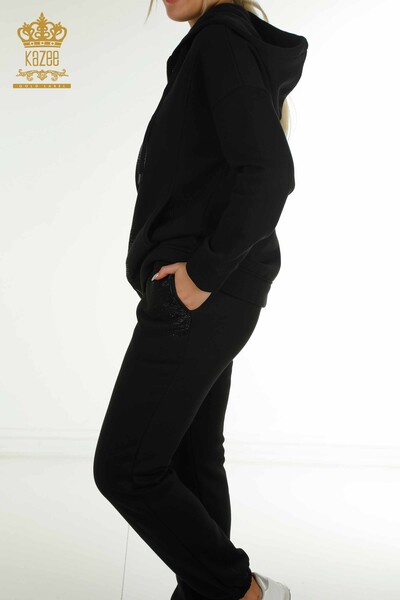 Черный женский спортивный костюм на молнии оптом - 17607 | КАZEE - Thumbnail