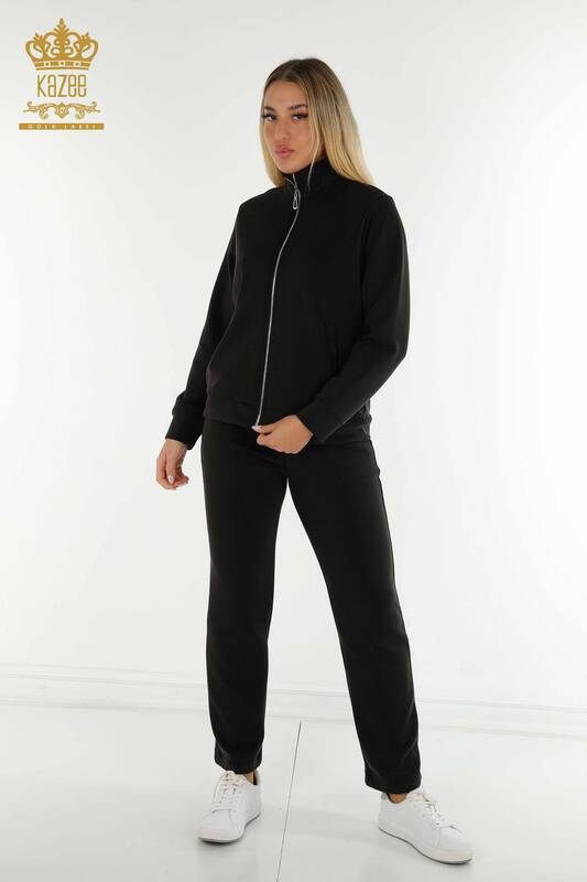 Черный женский спортивный костюм на молнии оптом - 17619 | КАZEE