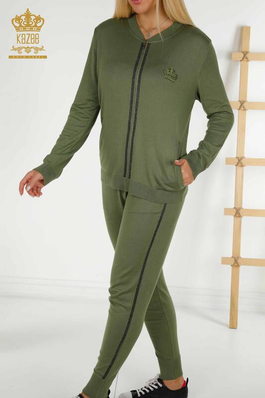 Женский спортивный костюм на молнии цвета хаки оптом - 30638 | КАZEE