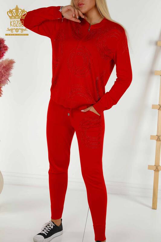Красный женский спортивный костюм с молнией оптом - 16276 | КАZEE