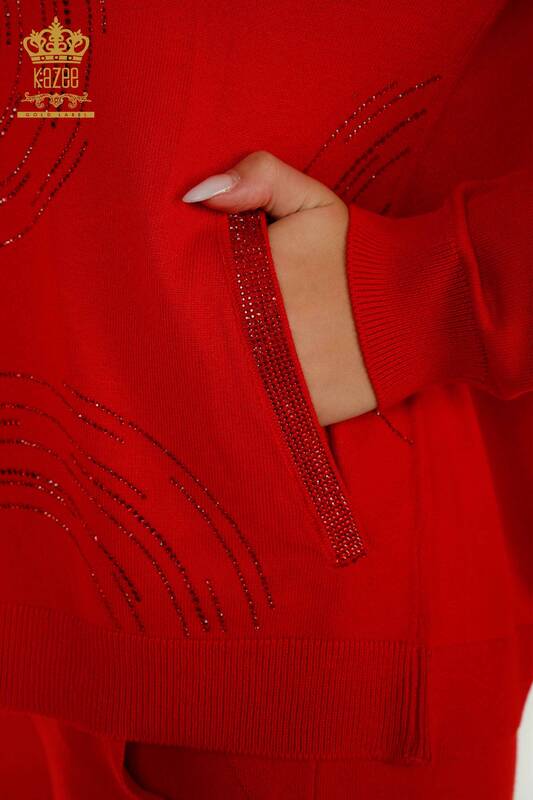 Красный женский спортивный костюм с молнией оптом - 16276 | КАZEE