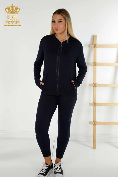 Оптовая продажа женского спортивного костюма на молнии темно-синего цвета - 30638 | КАZEE - Thumbnail