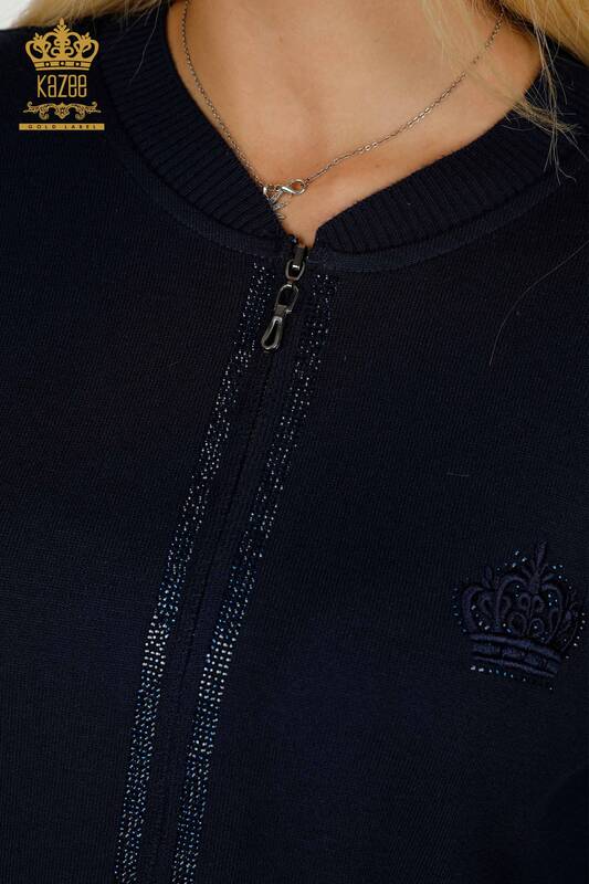 Оптовая продажа женского спортивного костюма на молнии темно-синего цвета - 30638 | КАZEE