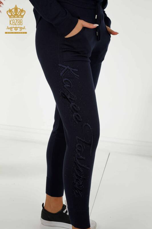 Оптовая продажа женского спортивного костюма на молнии темно-синего цвета - 30638 | КАZEE
