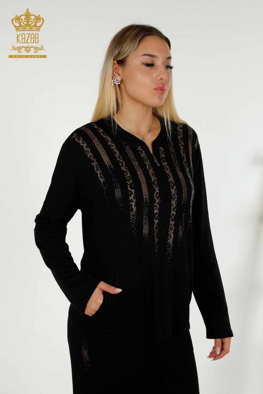 Женский спортивный костюм оптом с карманом на молнии, черный - 16280 | КAZEE