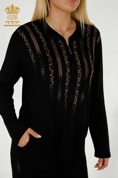 Женский спортивный костюм оптом с карманом на молнии, черный - 16280 | КAZEE - Thumbnail (2)