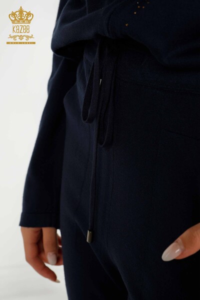 Женский спортивный костюм оптом с карманами на молнии, темно-синий - 16280 | КАZEE - Thumbnail