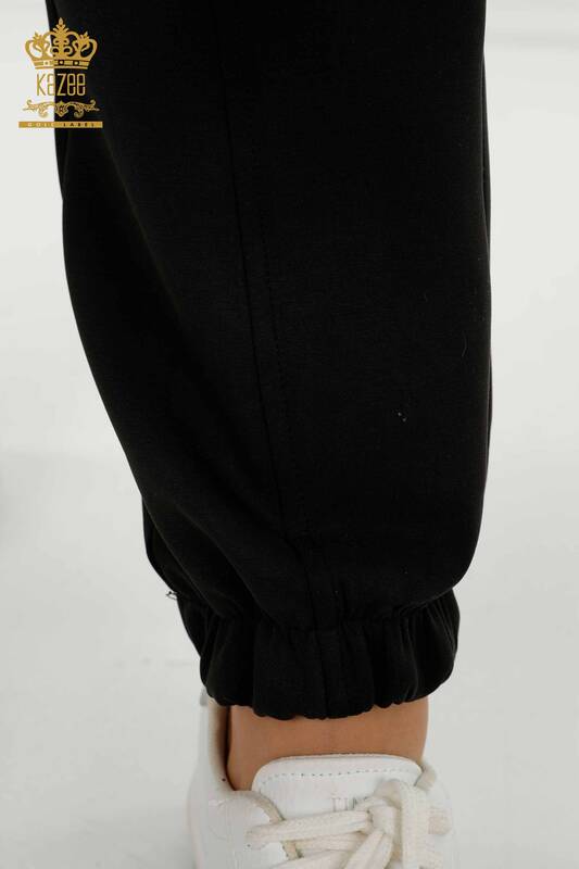 Оптовый женский спортивный костюм на молнии и пуговицах, черный - 17620 | КАZEE