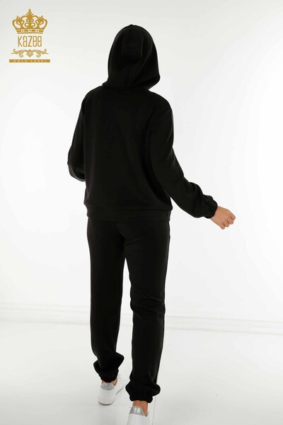 Оптовый женский спортивный костюм на молнии и пуговицах, черный - 17620 | КАZEE - Thumbnail
