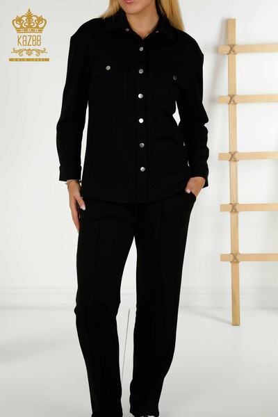 Черный женский спортивный костюм оптом с пуговицами - 17555 | КАZEE - Thumbnail