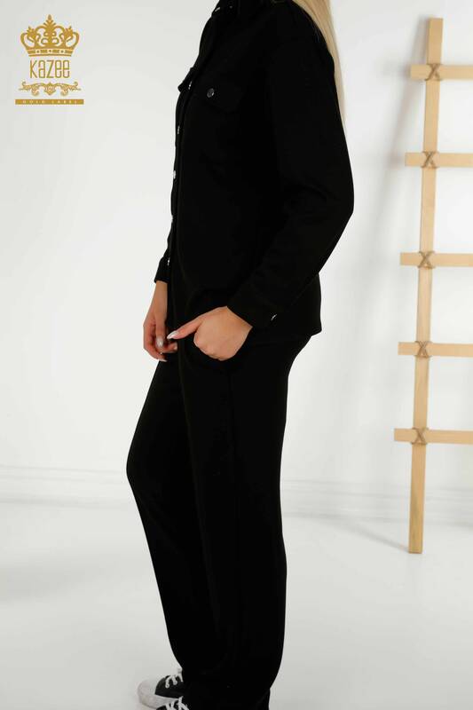 Черный женский спортивный костюм оптом с пуговицами - 17555 | КАZEE