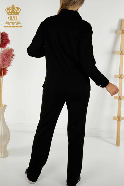 Черный женский спортивный костюм оптом с пуговицами - 17555 | КАZEE - Thumbnail