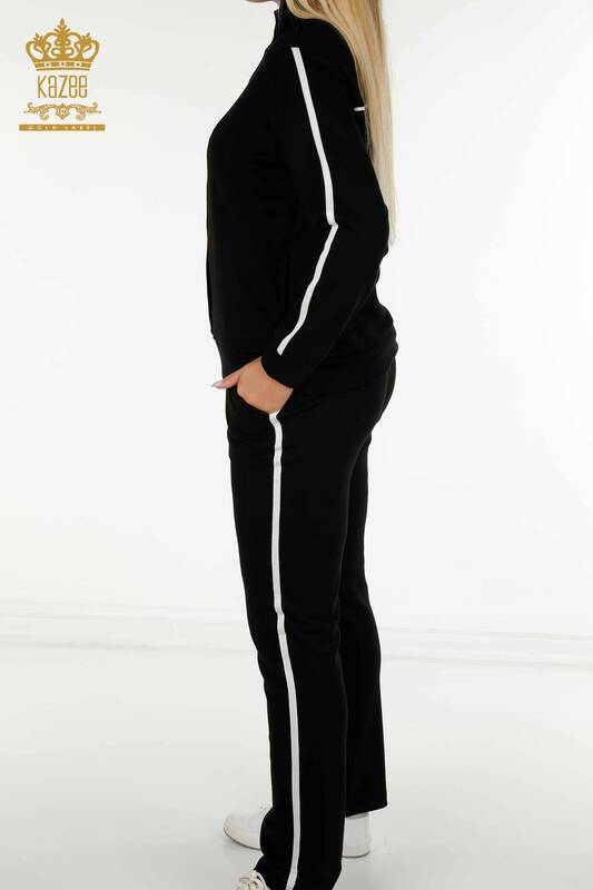 Оптовая продажа женского спортивного костюма с пуговицами черного цвета экрю - 17594 | КАZEE