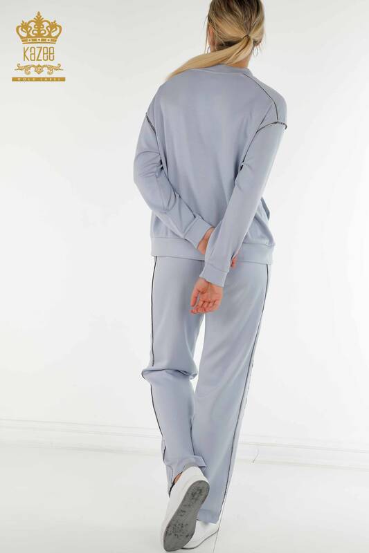 Оптовая продажа женского спортивного костюма с пуговицами синего цвета - 17551 | КАZEE