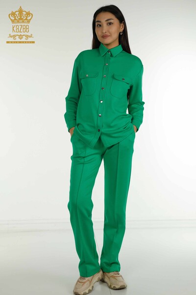 Оптовая продажа женского спортивного костюма с пуговицами зеленого цвета - 17555 | КАZEE