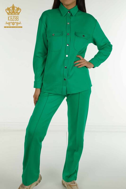Оптовая продажа женского спортивного костюма с пуговицами зеленого цвета - 17555 | КАZEE