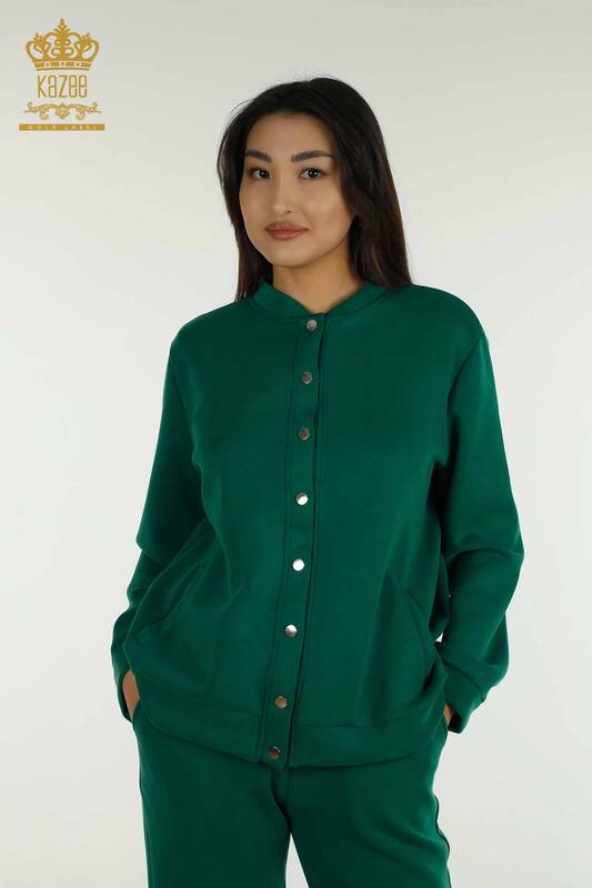 Оптовая продажа женского спортивного костюма с пуговицами зеленого цвета - 17624 | КАZEE
