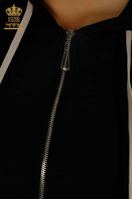 Оптовый женский тройной спортивный костюм с капюшоном, черный - 17616 | КАZEE