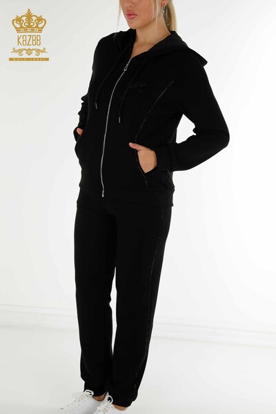 Женский спортивный костюм оптом с капюшоном черный - 20414 | КAZEE - Thumbnail