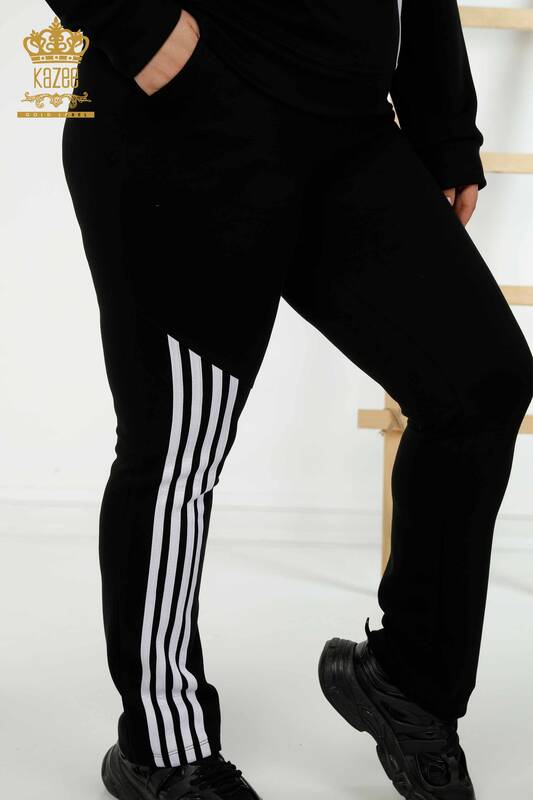 Женский спортивный костюм оптом с капюшоном черный белый - 17569 | КАZEE