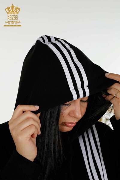 Женский спортивный костюм оптом с капюшоном черный белый - 17569 | КАZEE - Thumbnail