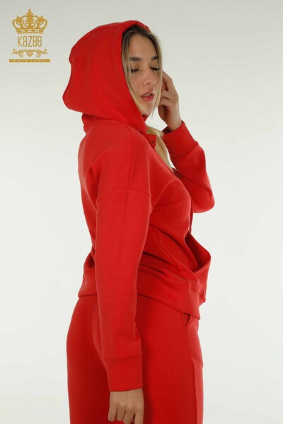 Красный женский спортивный костюм оптом с карманом с капюшоном - 17627 | КАZEE - Thumbnail