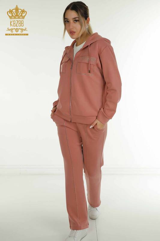 Женский спортивный костюм оптом с капюшоном на молнии Розовый Сушеный - 17618 | КАZEE