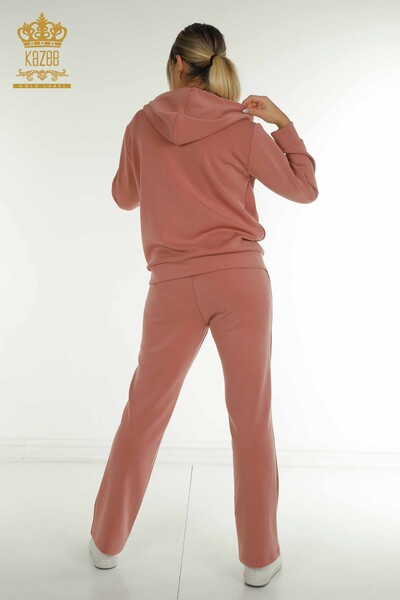 Женский спортивный костюм оптом с капюшоном на молнии Розовый Сушеный - 17618 | КАZEE - Thumbnail