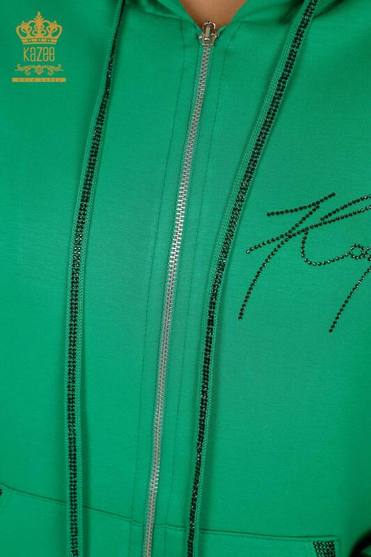 Зеленый женский спортивный костюм с капюшоном оптом - 17598 | КАZEE