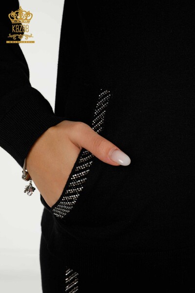 Женский спортивный костюм оптом с карманной молнией черного цвета - 16679 | КАZEE - Thumbnail