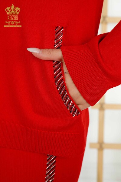 Красный женский спортивный костюм с карманами и молнией оптом - 16679 | КАZEE - Thumbnail