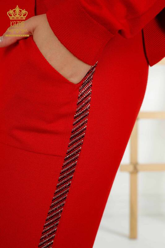 Красный женский спортивный костюм с карманами и молнией оптом - 16679 | КАZEE