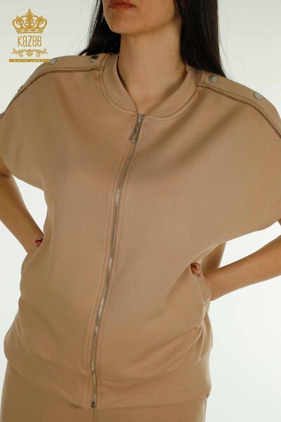 Оптовая продажа женского спортивного костюма с коротким рукавом светло-коричневого цвета - 17680 | КАZEE - Thumbnail