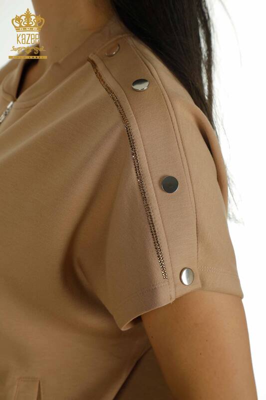 Оптовая продажа женского спортивного костюма с коротким рукавом светло-коричневого цвета - 17680 | КАZEE