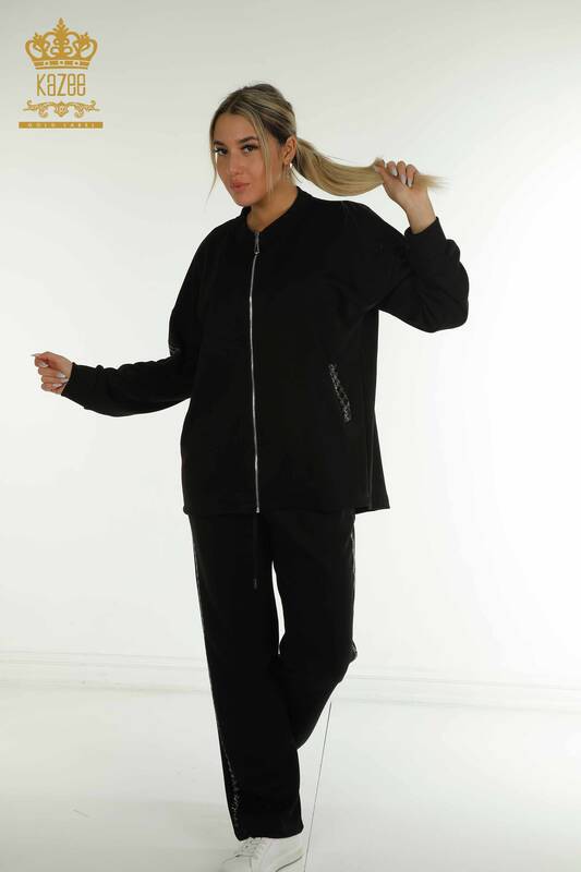 Женский тройной спортивный костюм оптом, черный с застежкой-молнией - 17615 | КАZEE