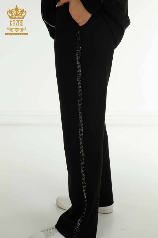 Женский тройной спортивный костюм оптом, черный с застежкой-молнией - 17615 | КАZEE