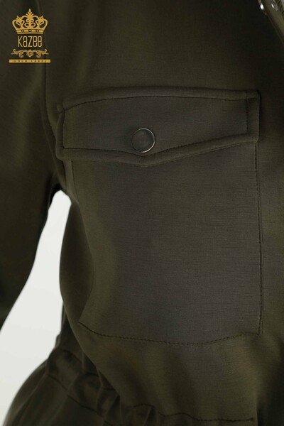 Оптовая продажа женского тройного спортивного костюма на пуговицах цвета хаки - 17622 | КАZEE - 6