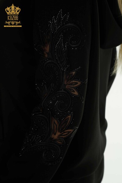 Черный женский спортивный костюм оптом с деталями на рукавах - 17562 | КАZEE - Thumbnail