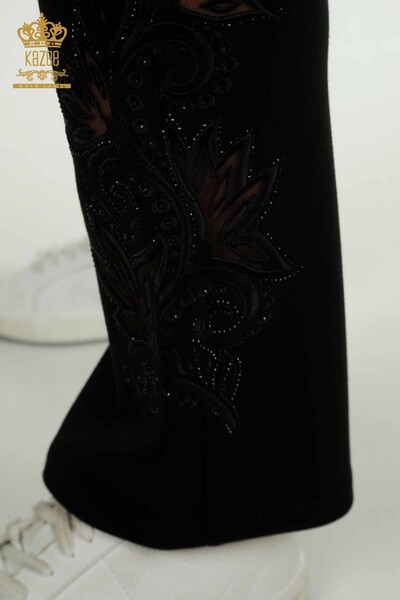 Черный женский спортивный костюм оптом с деталями на рукавах - 17562 | КАZEE - Thumbnail