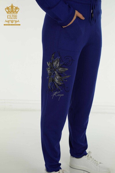 Оптовые женские спортивные костюмы Сакс с цветочным узором - 16661 | КАZEE - Thumbnail