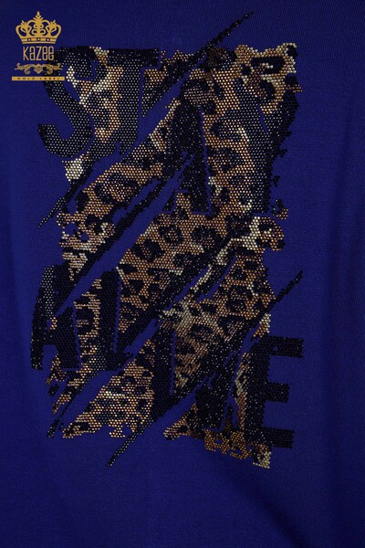 Оптовая продажа женского спортивного костюма с вышивкой камнями, электрический цвет - 16677 | КАZEE - Thumbnail