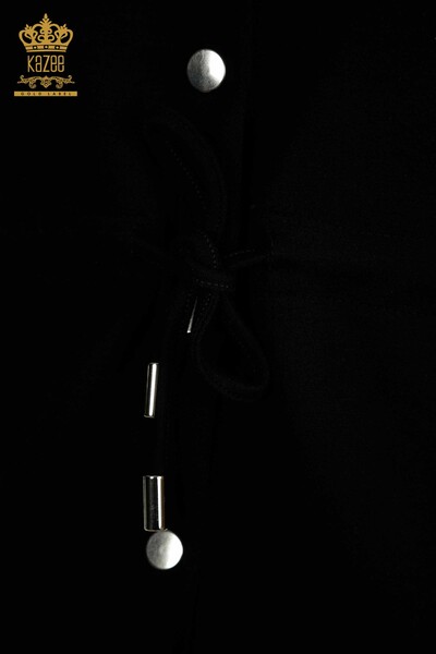 Женский тройной спортивный костюм оптом, черный с пуговицами - 17633 | КАZEE - Thumbnail