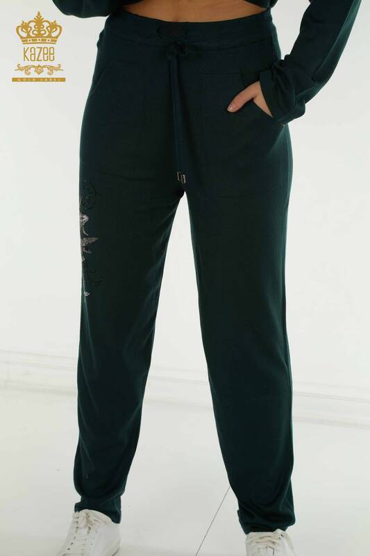 Оптовый женский спортивный костюм темно-зеленого цвета с цветочным узором - 16661 | КАZEE